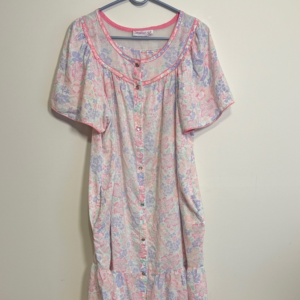 Floral Button-Down MuMu pajama nightgown with Pink Accents & pockets